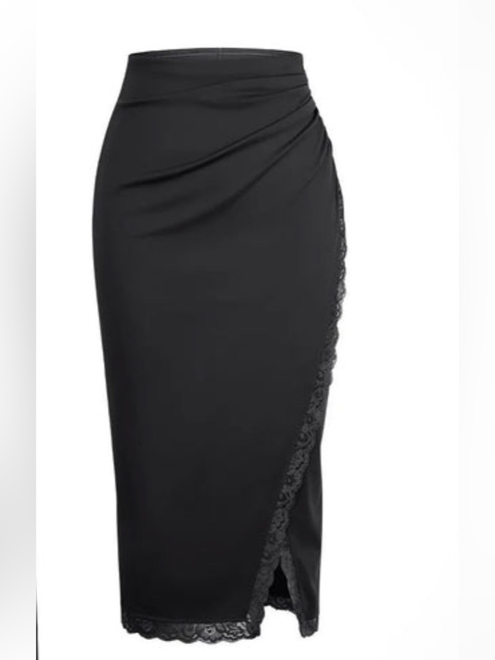 Popilush Shapewear Elegant Black Lace-Trim Pencil Skirt